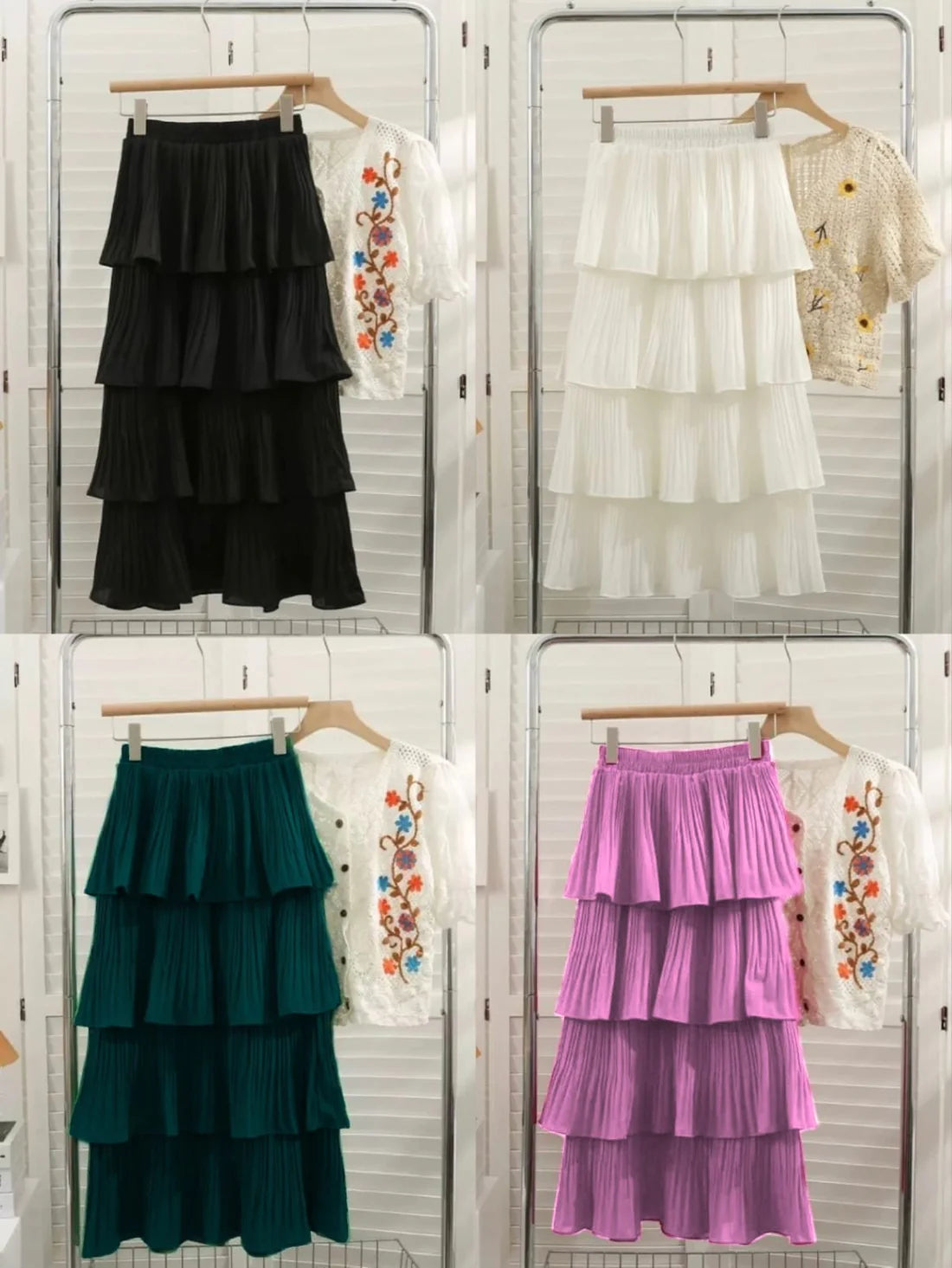 Pleated layered skirts