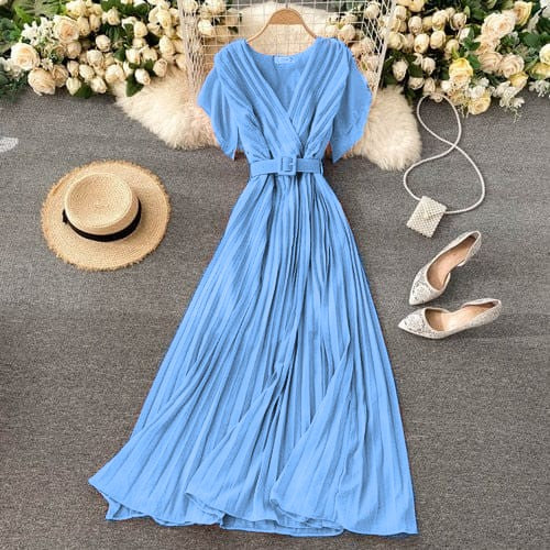 Pleated chiffon dress.