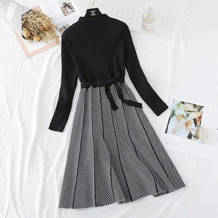 Black long knit dress