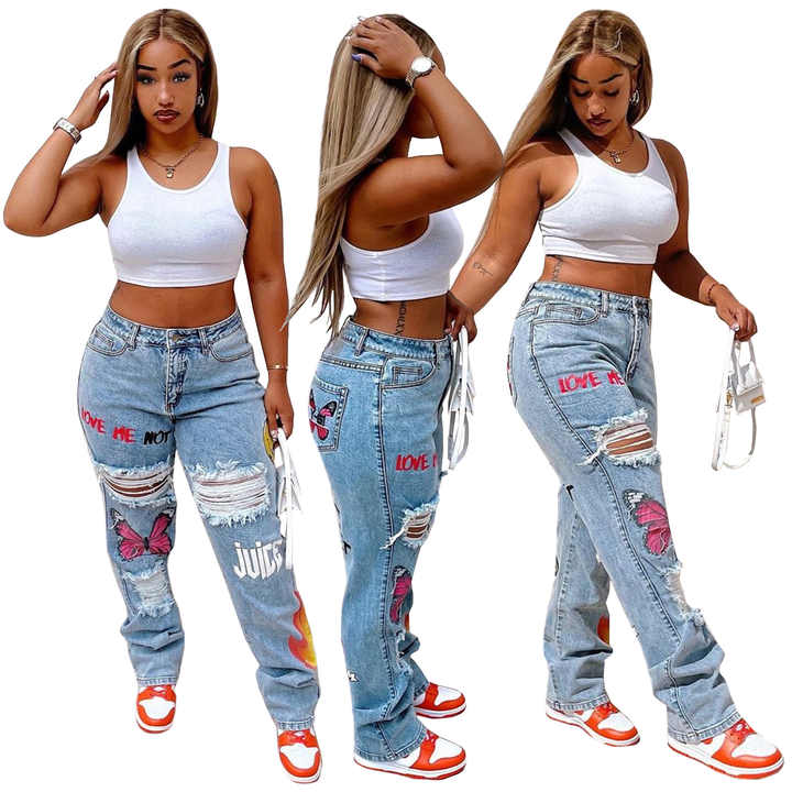 Ripped painted boyfriends jeans