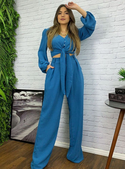 Top and pants sheer finish two piece set.