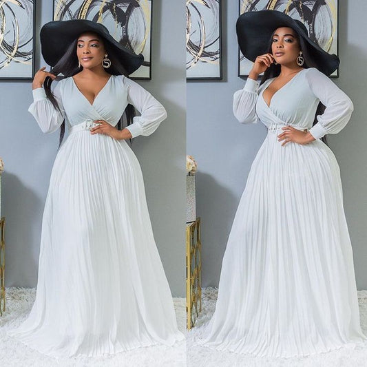 Belted full length chiffon Dress