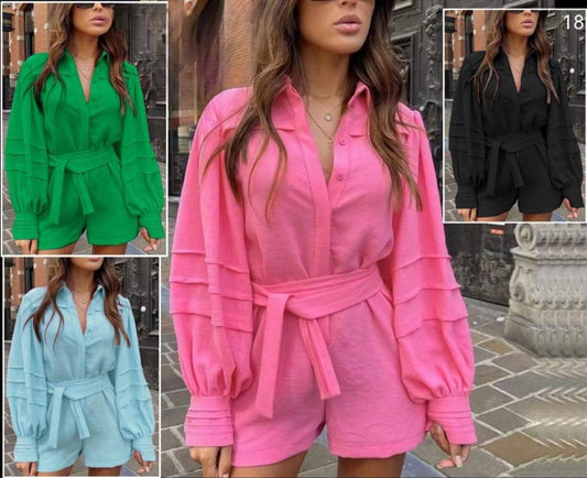 Long sleeve chiffon jumpsuit.