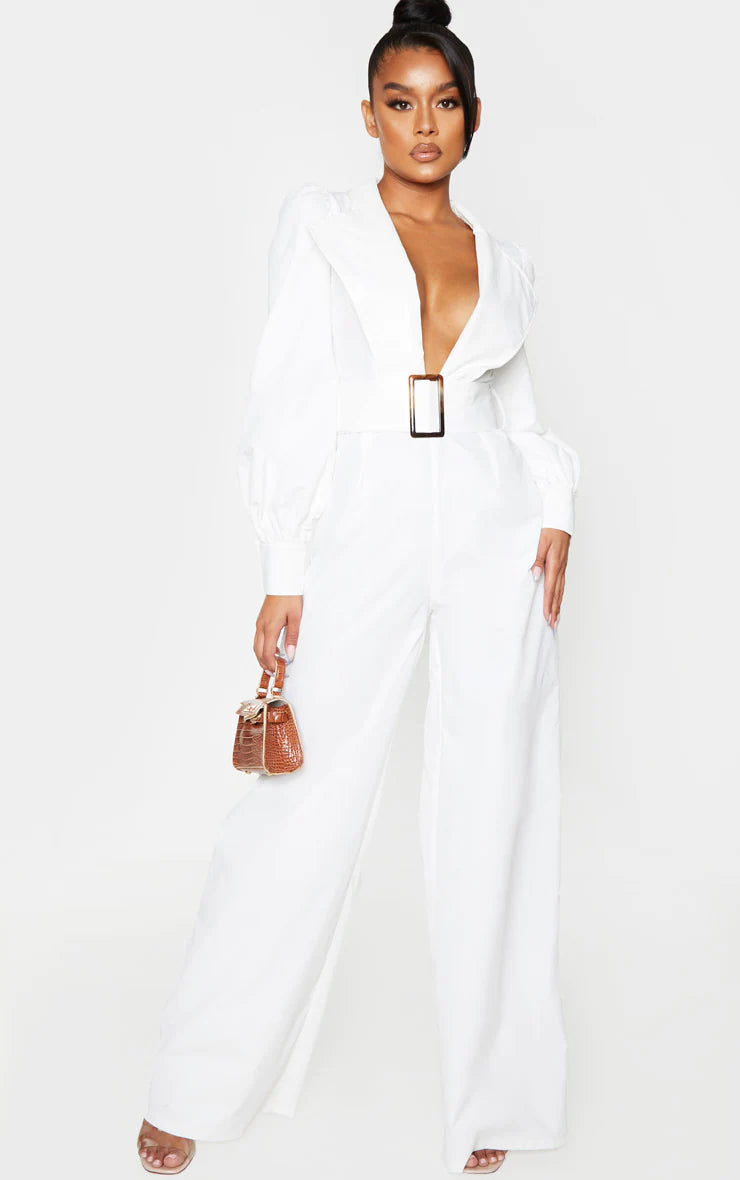 Wide leg open check jumpsuit.