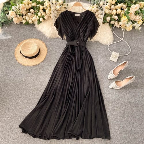 Pleated chiffon dress.