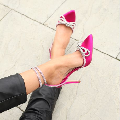 Silver bow heels